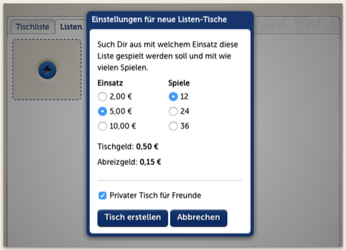 Auswahl Liste Echtgeld