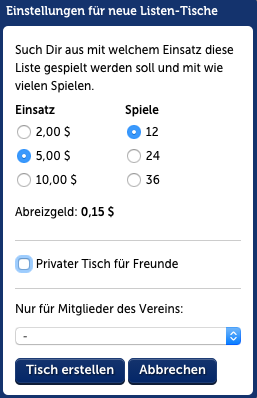 Auswahl Liste