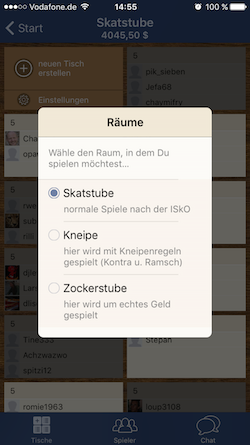Skat iPhone iPad Raumauswahl