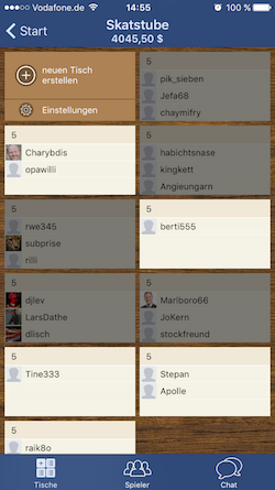 Skat iPhone iPad Tischliste